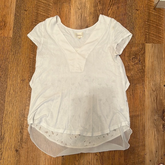 Deletta White V Neck Lace Layered High Low Short Sleeve Top D4 - Picture 1 of 4